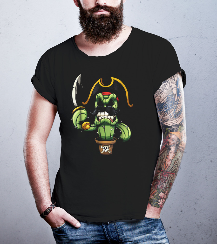 Pirate Cactus With Mustache And Sword T-Shirt