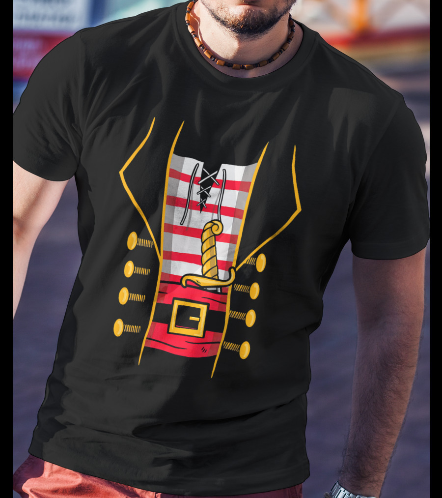 Pirate Costume Top With Striped Vest And Sword T-Shirt