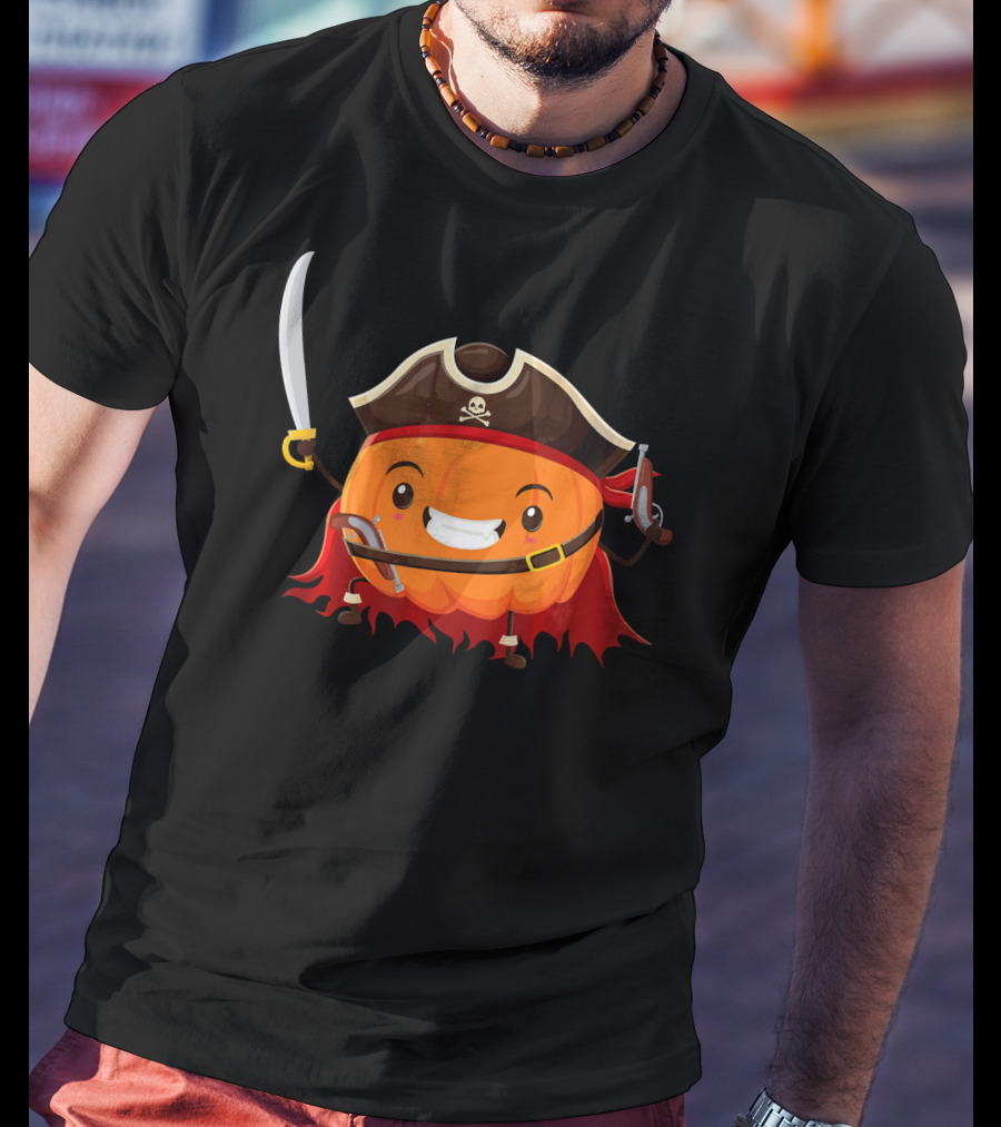 Pirate Pumpkin Halloween Costume Party With Sword And Pirate Hat T-Shirt