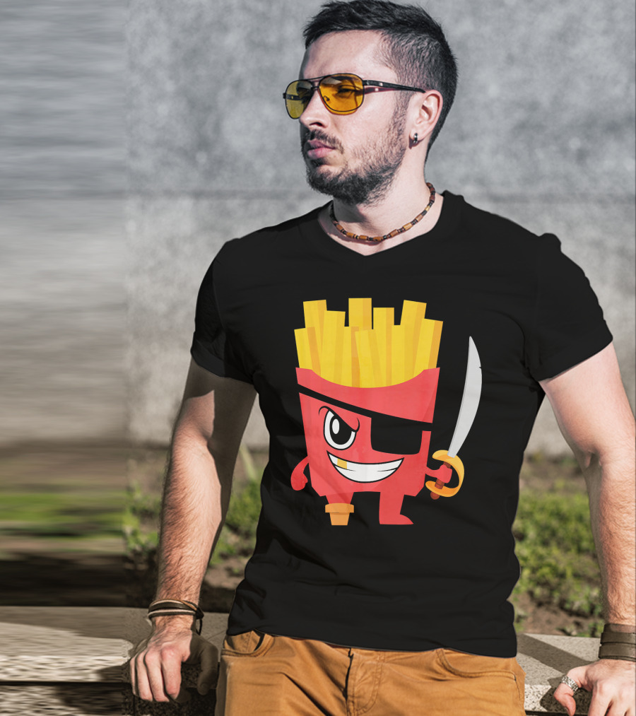 Pirate French Fry Box With Eyepatch And Sword T-Shirt