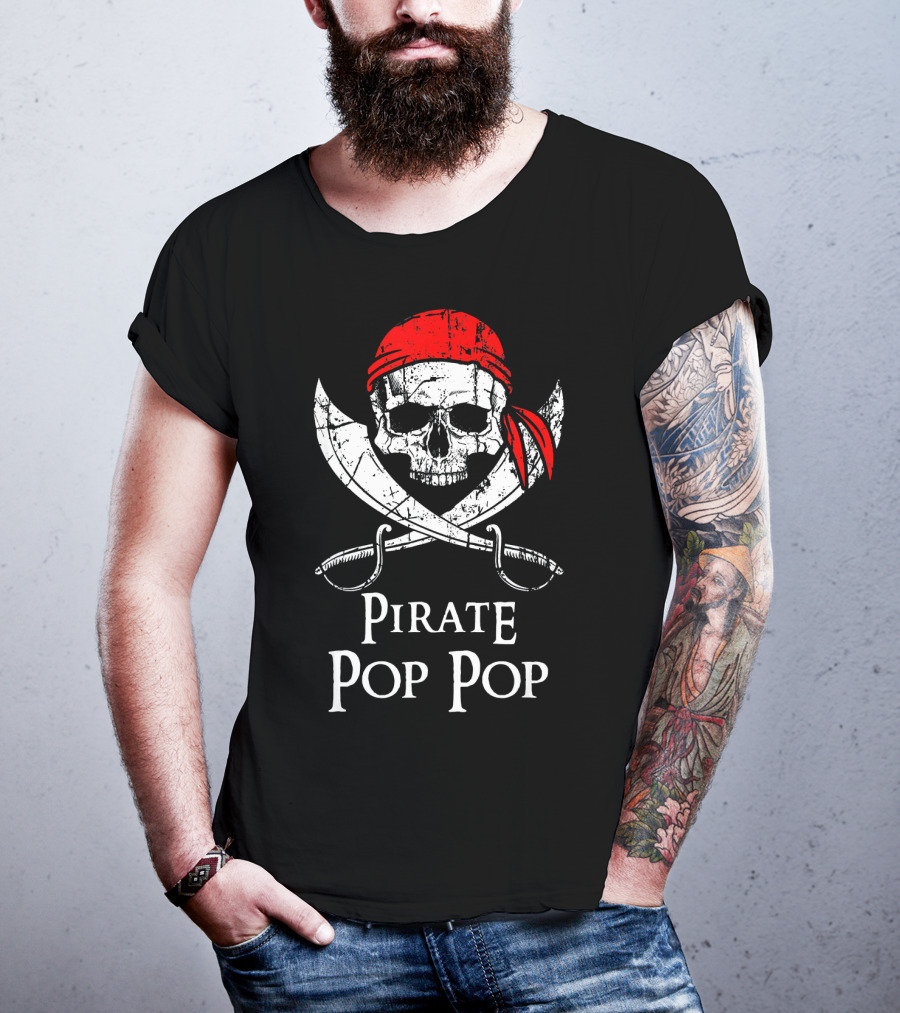 Pirate Pop Pop Skull And Crossed Swords Red Bandana T-Shirt