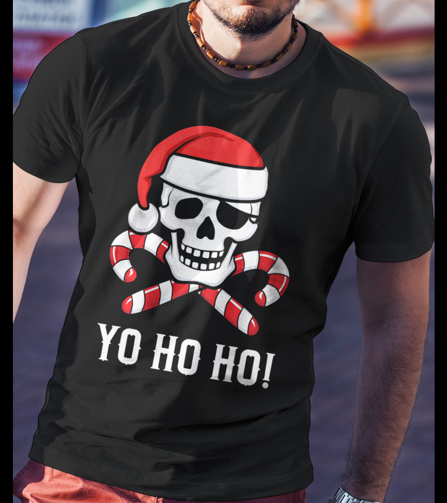 Yo Ho Ho Santa Pirate Skull Candy Canes T-Shirt