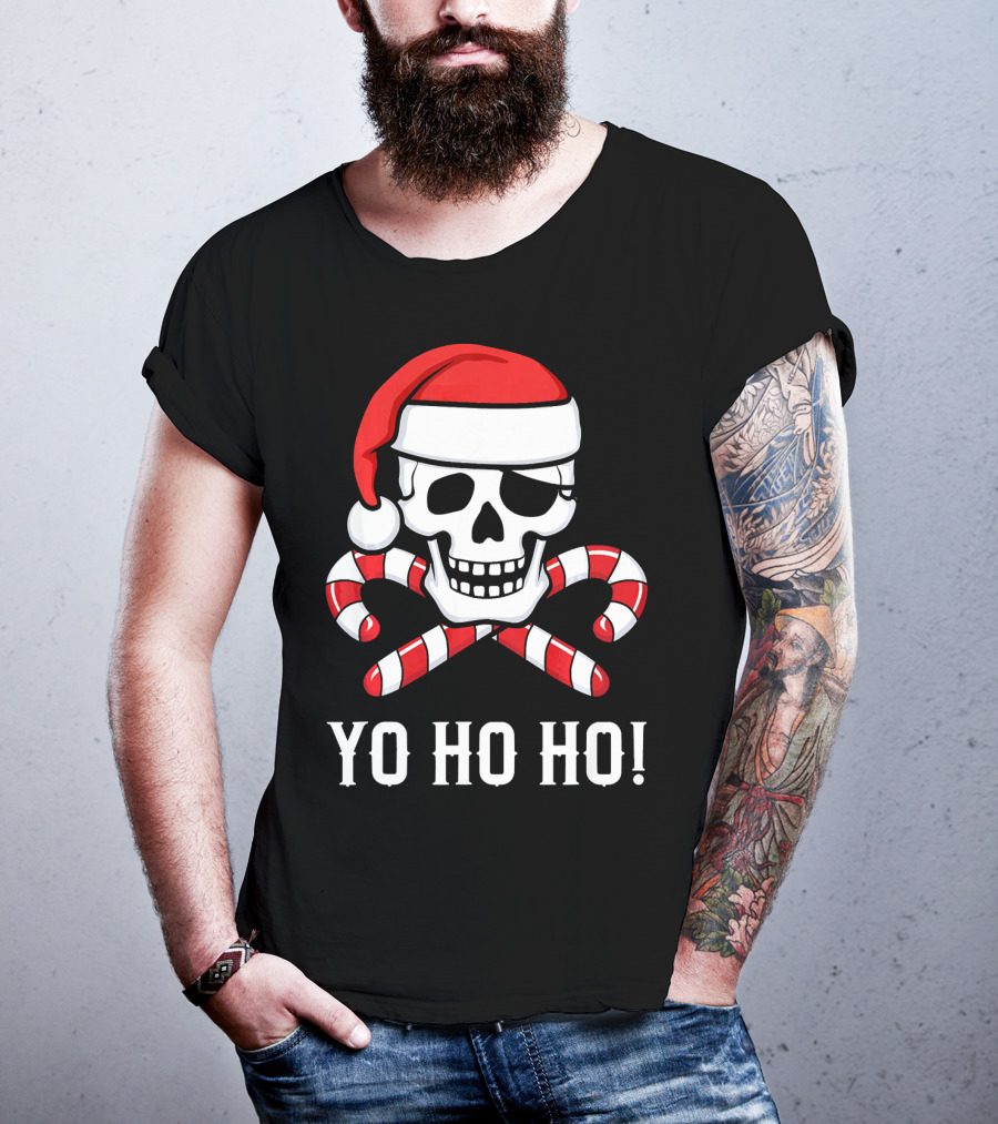 Yo Ho Ho Santa Pirate Skull Candy Canes T-Shirt