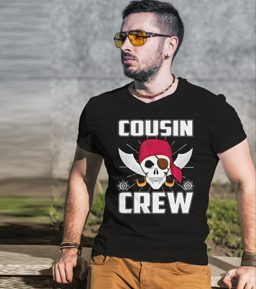 Cousin Crew Pirate Skull Bandana Eyepatch Swords Helmets T-Shirt