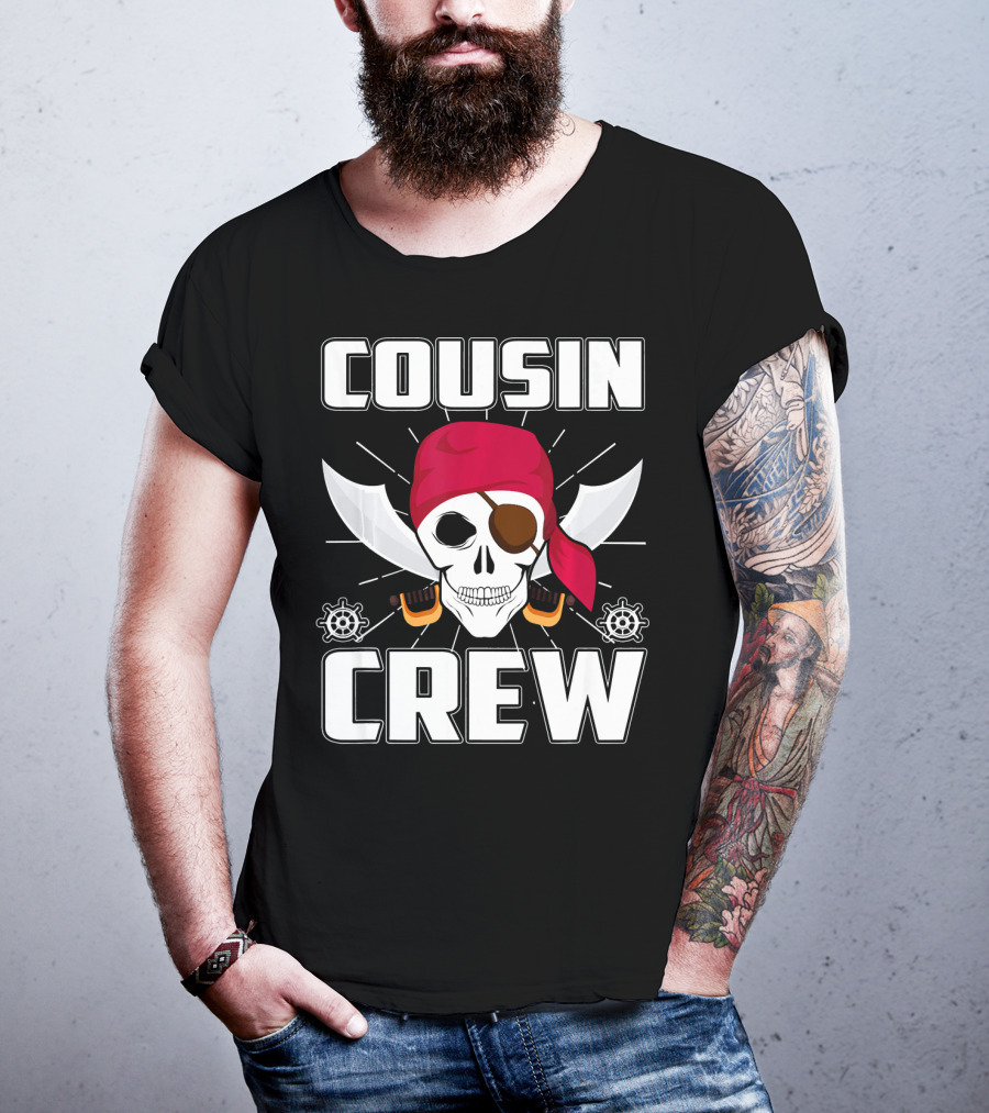 Cousin Crew Pirate Skull Bandana Eyepatch Swords Helmets T-Shirt