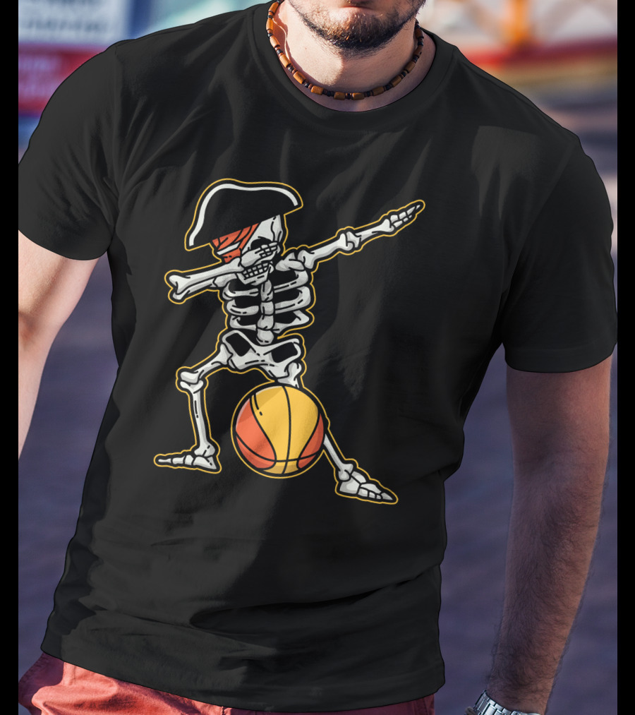 Skeleton Pirate Dabbing With Basketball Cool T-Shirt