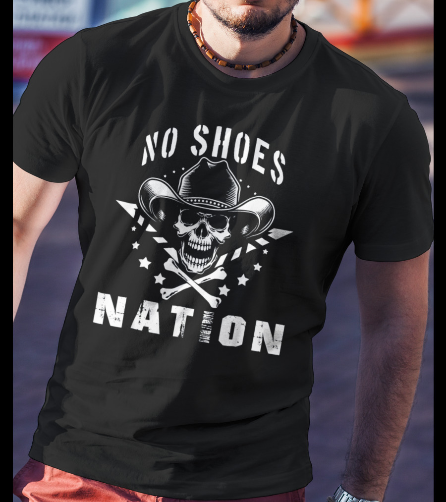 No Shoes Nation Pirate Skull Cowboy Hat Stars And Crossbones T-Shirt