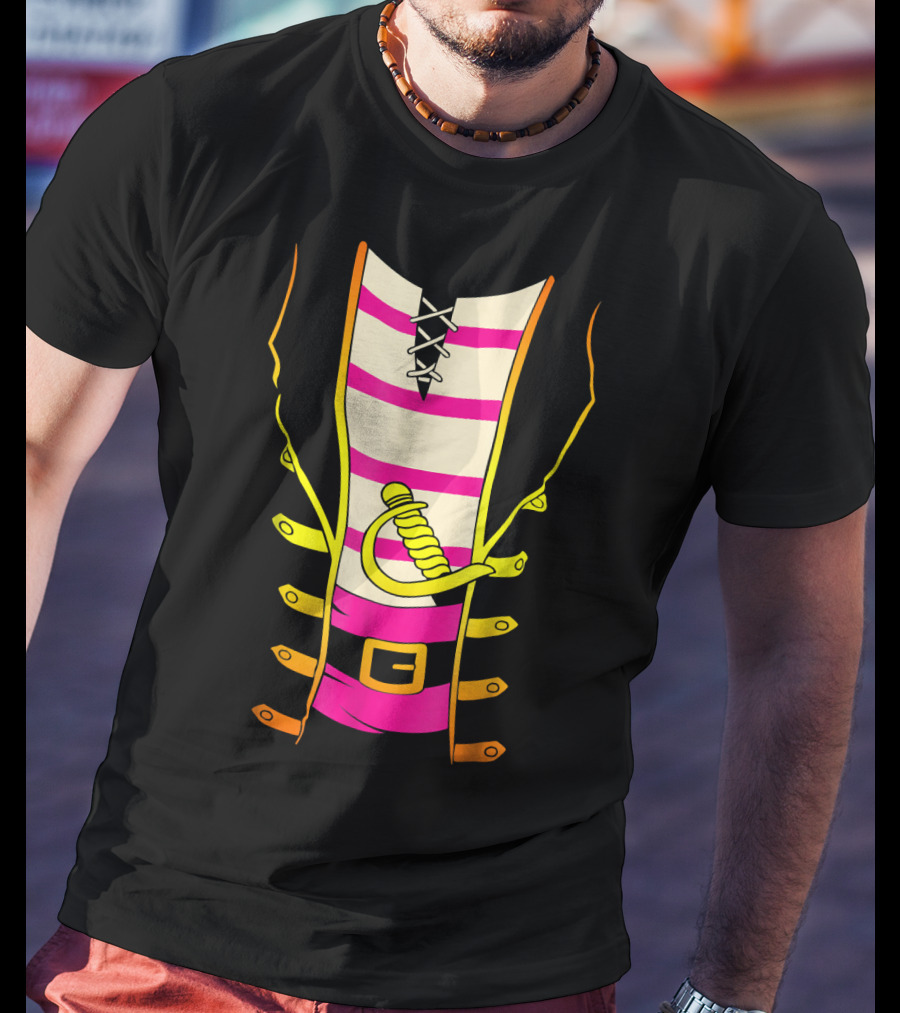 Pirate Costume Striped Shirt With Sword And Belt T-Shirt