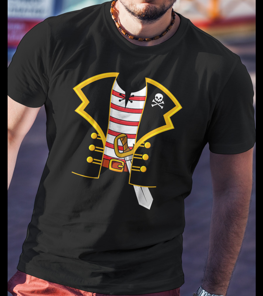 Pirate Costume Party Striped Shirt Skull Sword Jacket T-Shirt
