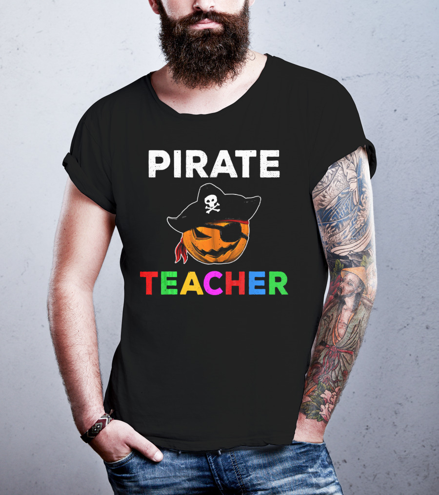 Pirate Teacher Halloween Pumpkin Skull Party T-Shirt