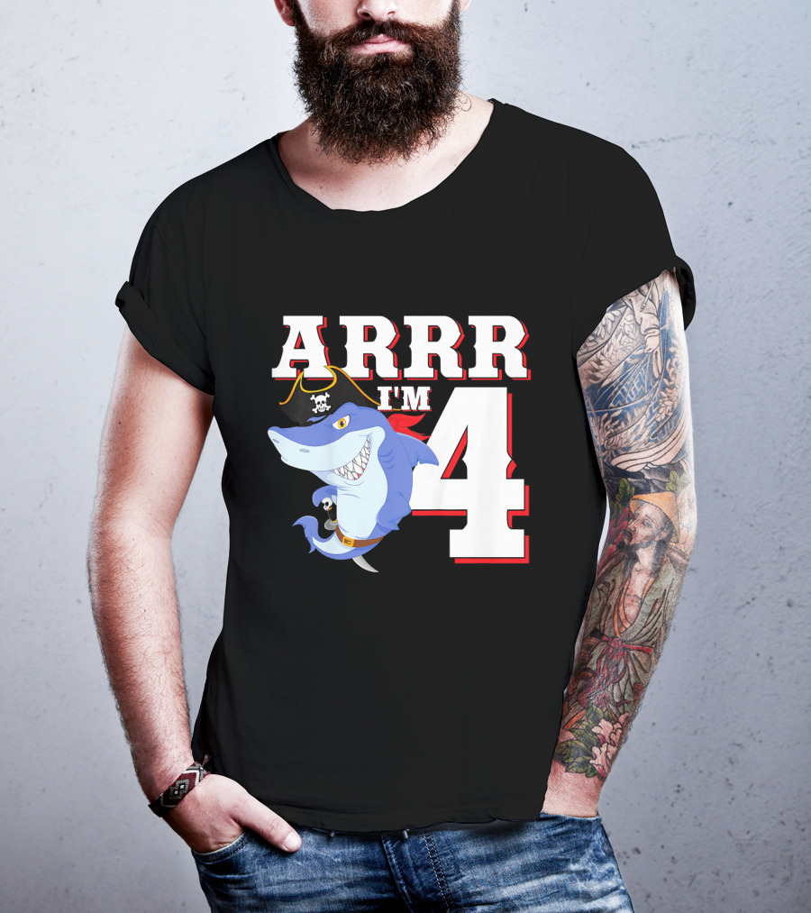 ARRR I'm 4 Kids Pirate Shark Birthday T-Shirt