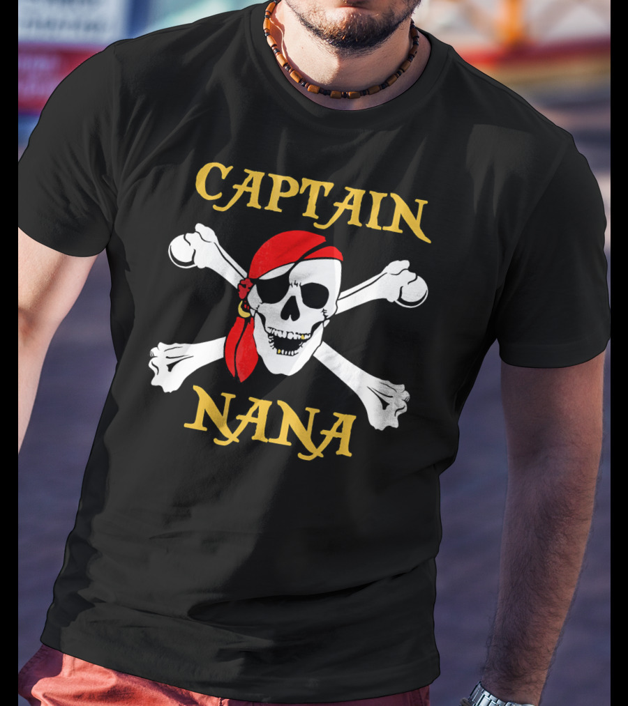 Captain Nana Pirate Skull With Red Bandana T-Shirt