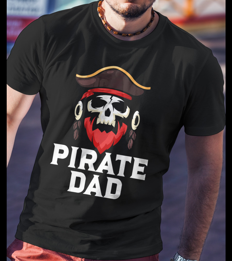 Pirate Dad Skull Captain Boating Red Beard Hat T-Shirt