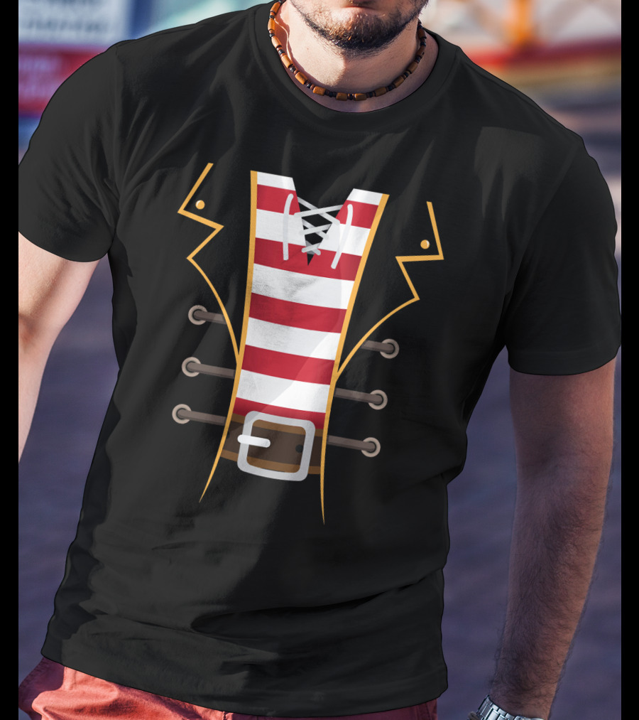 Pirate Buccaneer Novelty Diy Costume Striped Shirt Belt T-Shirt