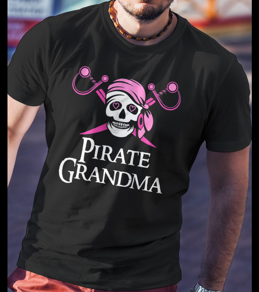 Pirate Grandma Pink Skull And Crossbones T-Shirt