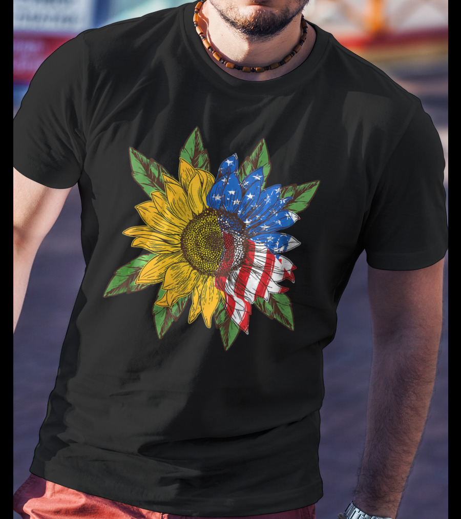 Hippie Peace American Flag Sunflower T-Shirt