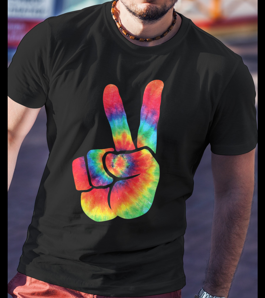 Hippie Peace Tie Dye Colortone V Sign T-Shirt