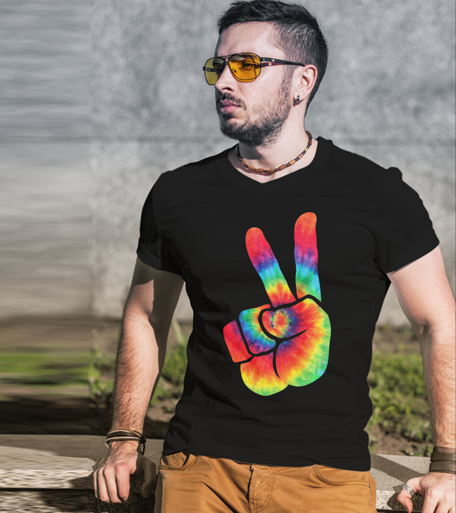 Hippie Peace Tie Dye Colortone V Sign T-Shirt