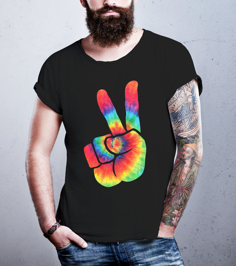 Hippie Peace Tie Dye Colortone V Sign T-Shirt
