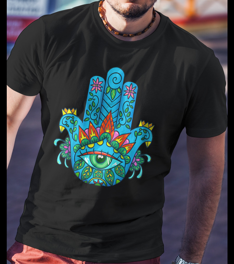 Hamsa Hand Spiritual Protection With Colorful Eye And Floral T-Shirt