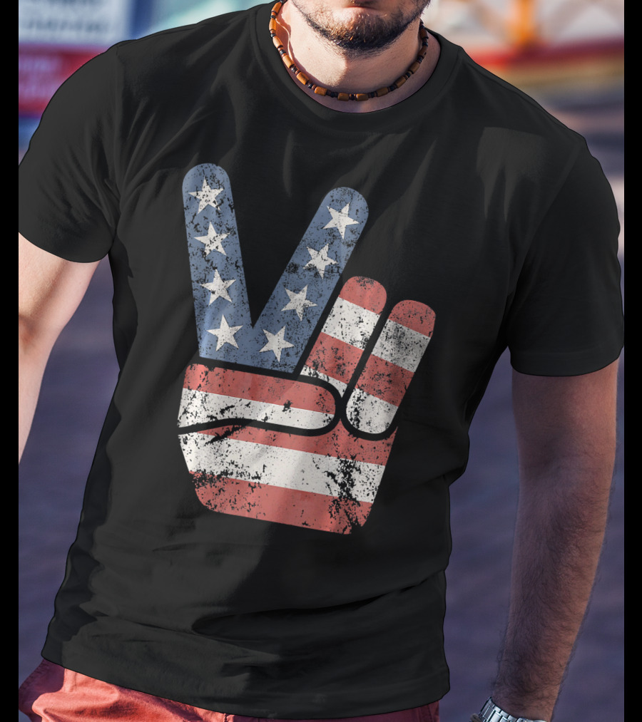 Vintage USA American Flag Peace Sign T-Shirt
