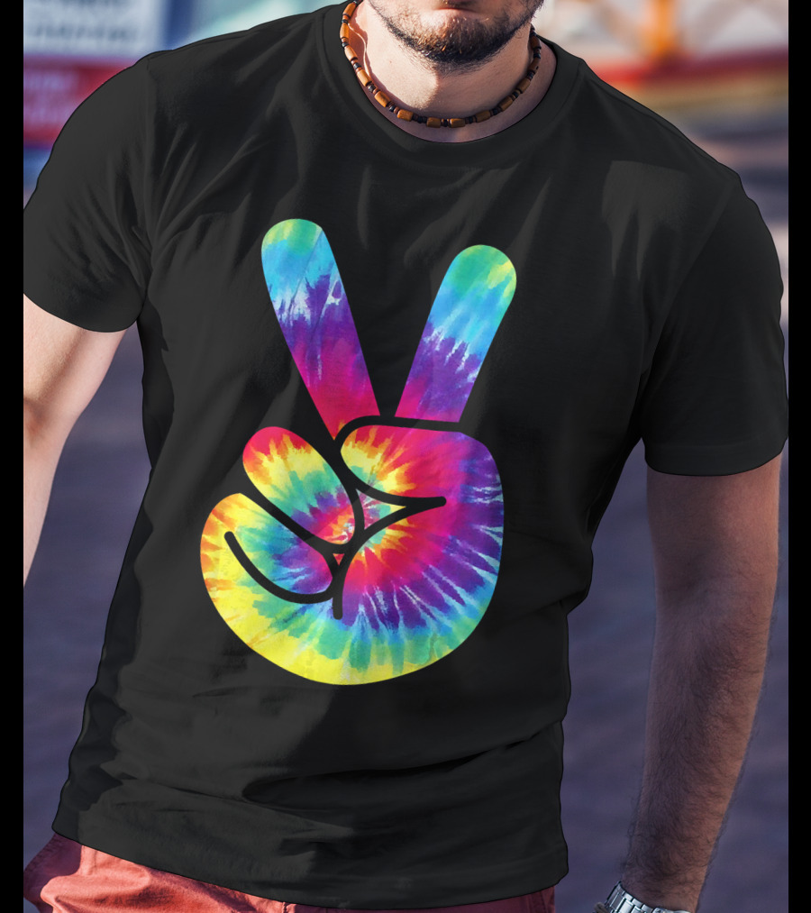 Groovy Tie Dye Peace Sign Two Finger Gesture T-Shirt