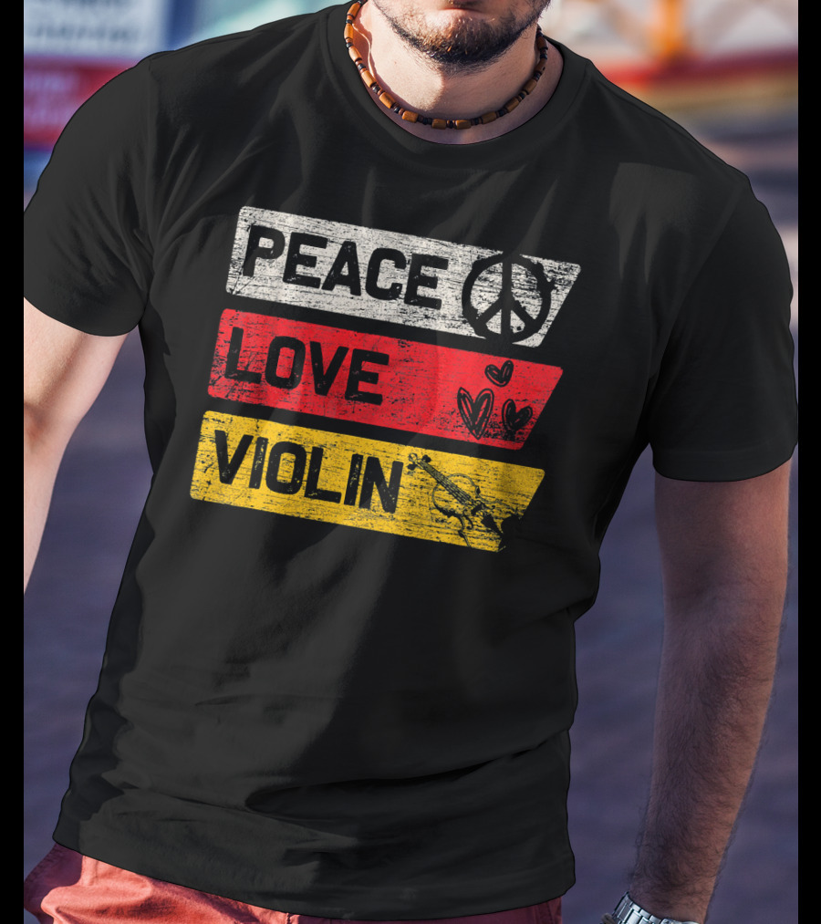 Peace Sign Love Hearts Violin T-Shirt
