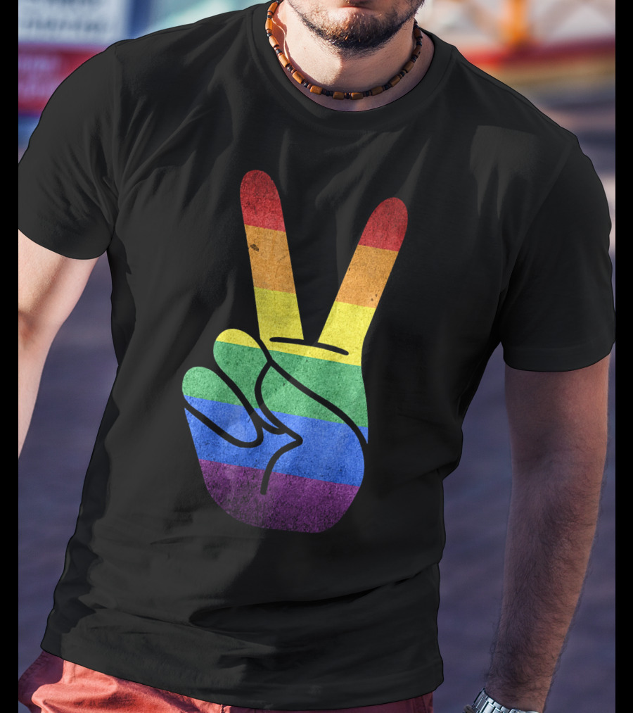 LOVE Rainbow Peace Sign Gay Pride Love T-Shirt