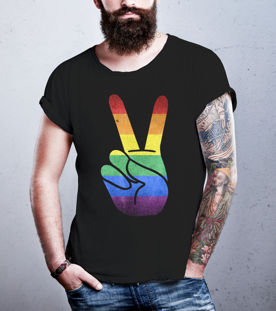 LOVE Rainbow Peace Sign Gay Pride Love T-Shirt