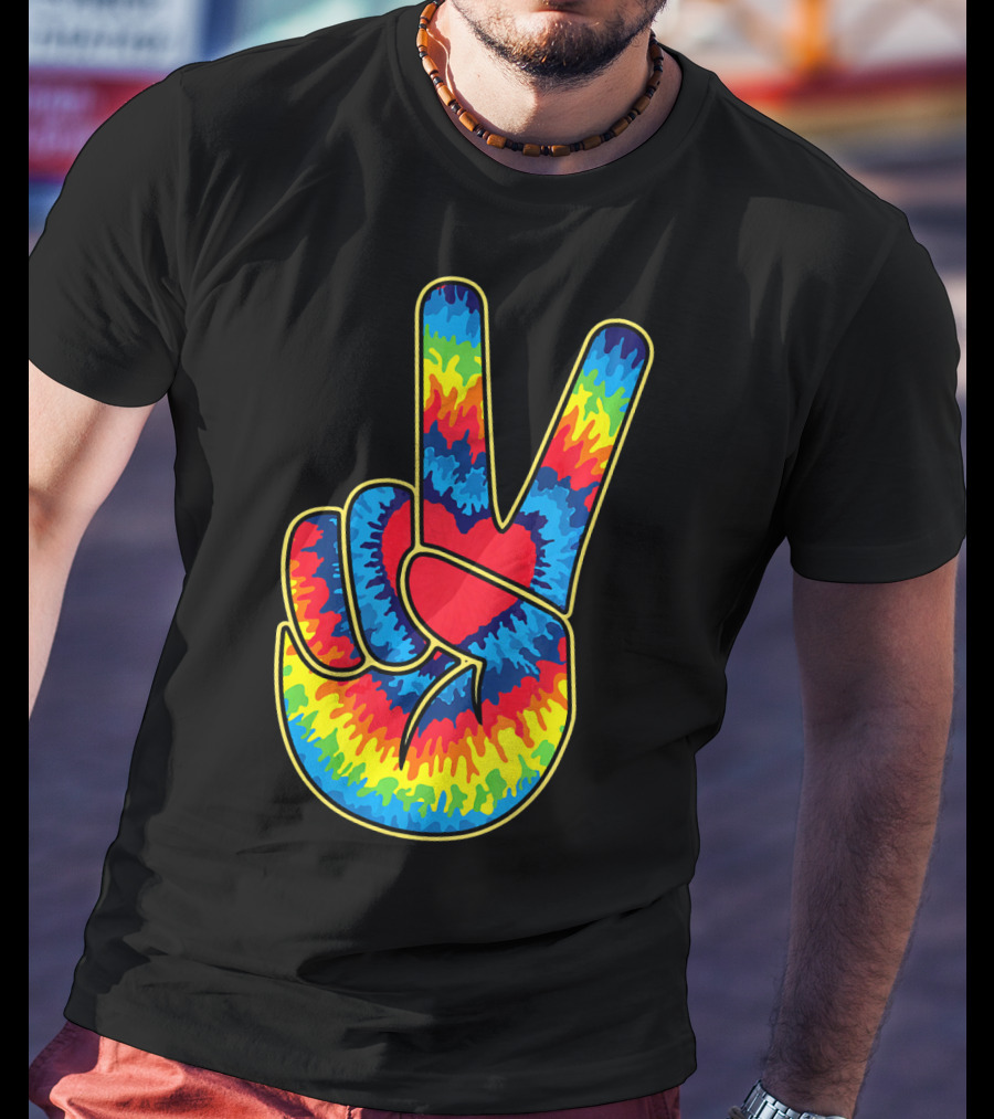Colorful Tie Dye Peace Sign Hand T-Shirt