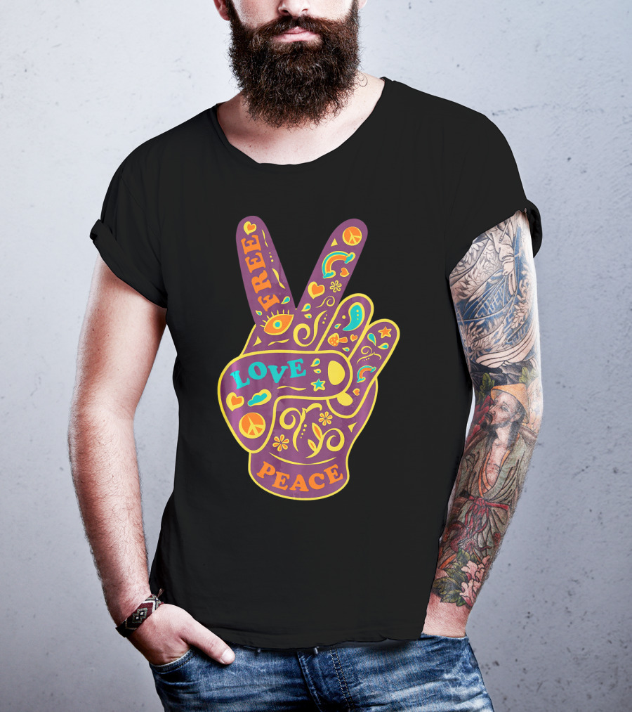 Free Love Peace Bohemian Boho Chic Peace Sign Hand T-Shirt