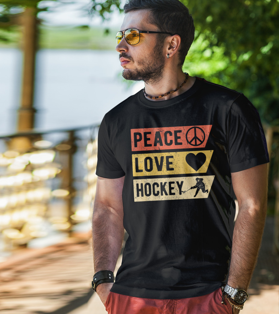 Peace Love Hockey Vintage Sports Lover T-Shirt