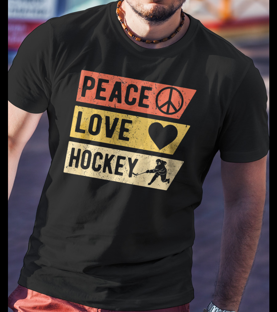 Peace Love Hockey Vintage Sports Lover T-Shirt