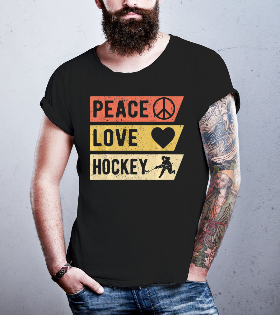 Peace Love Hockey Vintage Sports Lover T-Shirt
