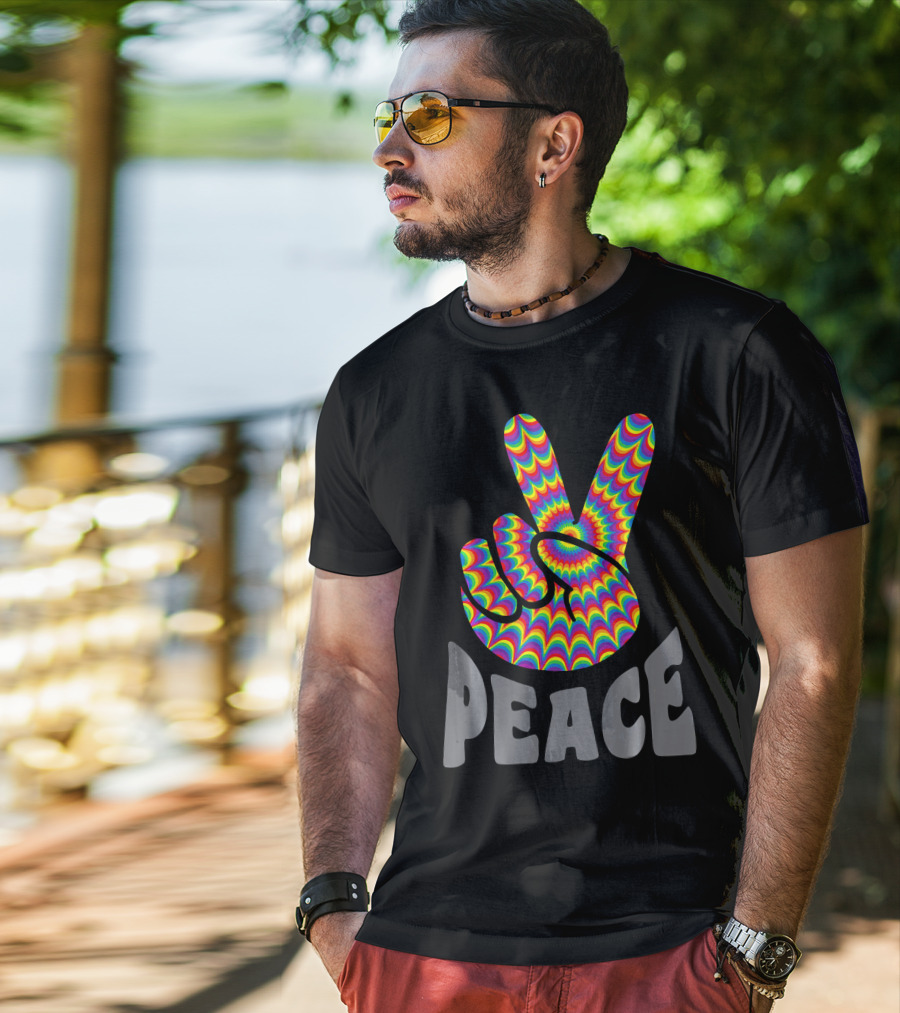 Peace Sign V Hand Groovy Tie Dye T-Shirt