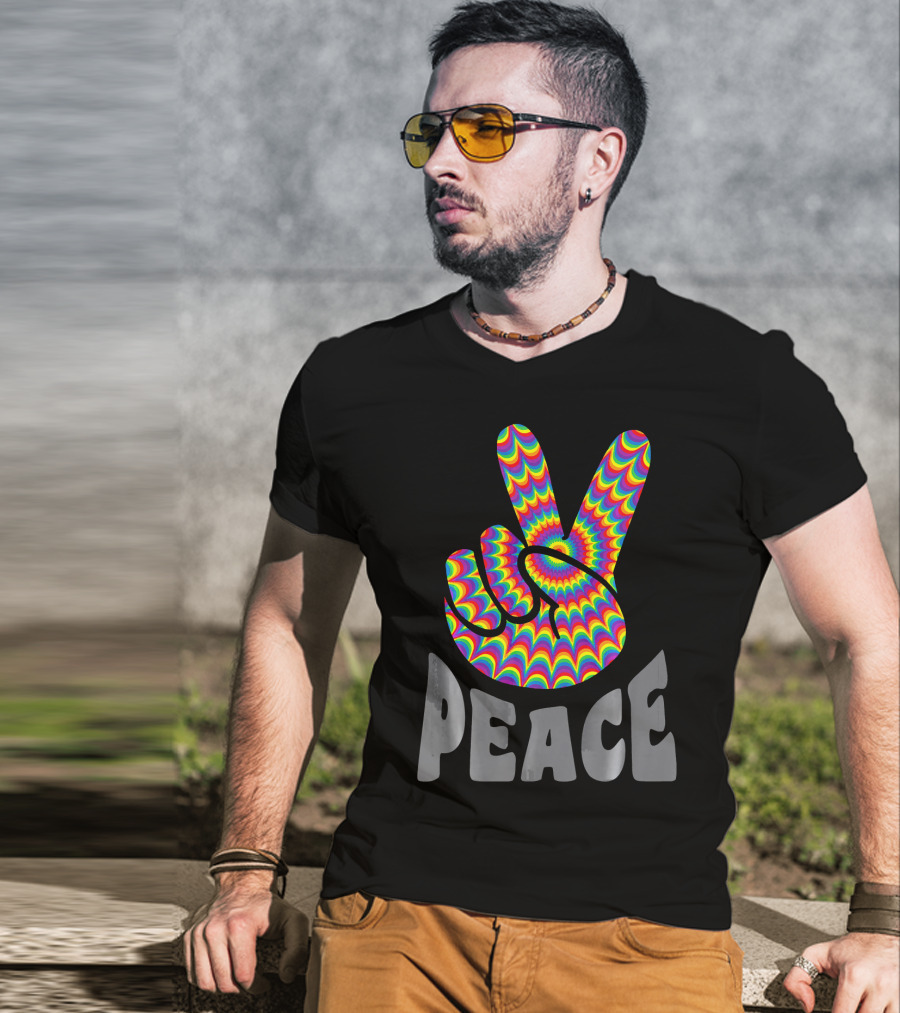 Peace Sign V Hand Groovy Tie Dye T-Shirt
