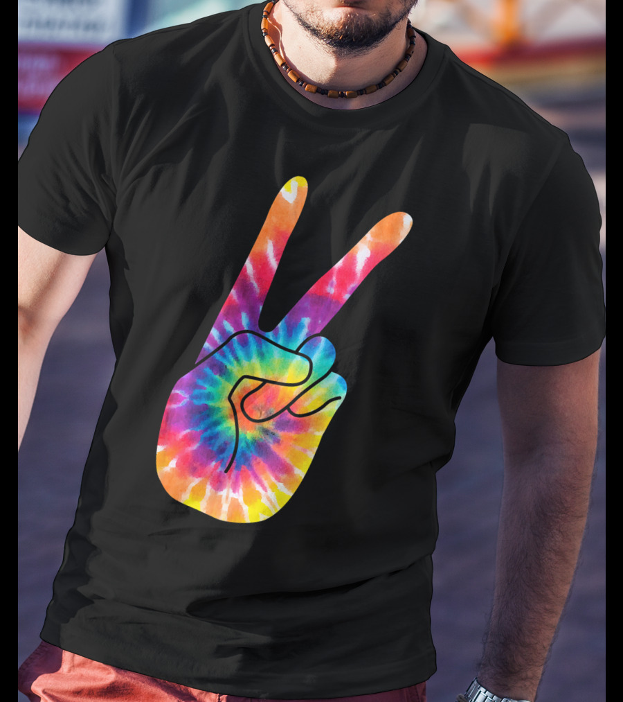 World Peace Tie-Dye V Hand Sign 60s 70s Retro T-Shirt