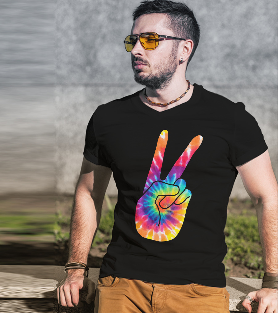 World Peace Tie-Dye V Hand Sign 60s 70s Retro T-Shirt