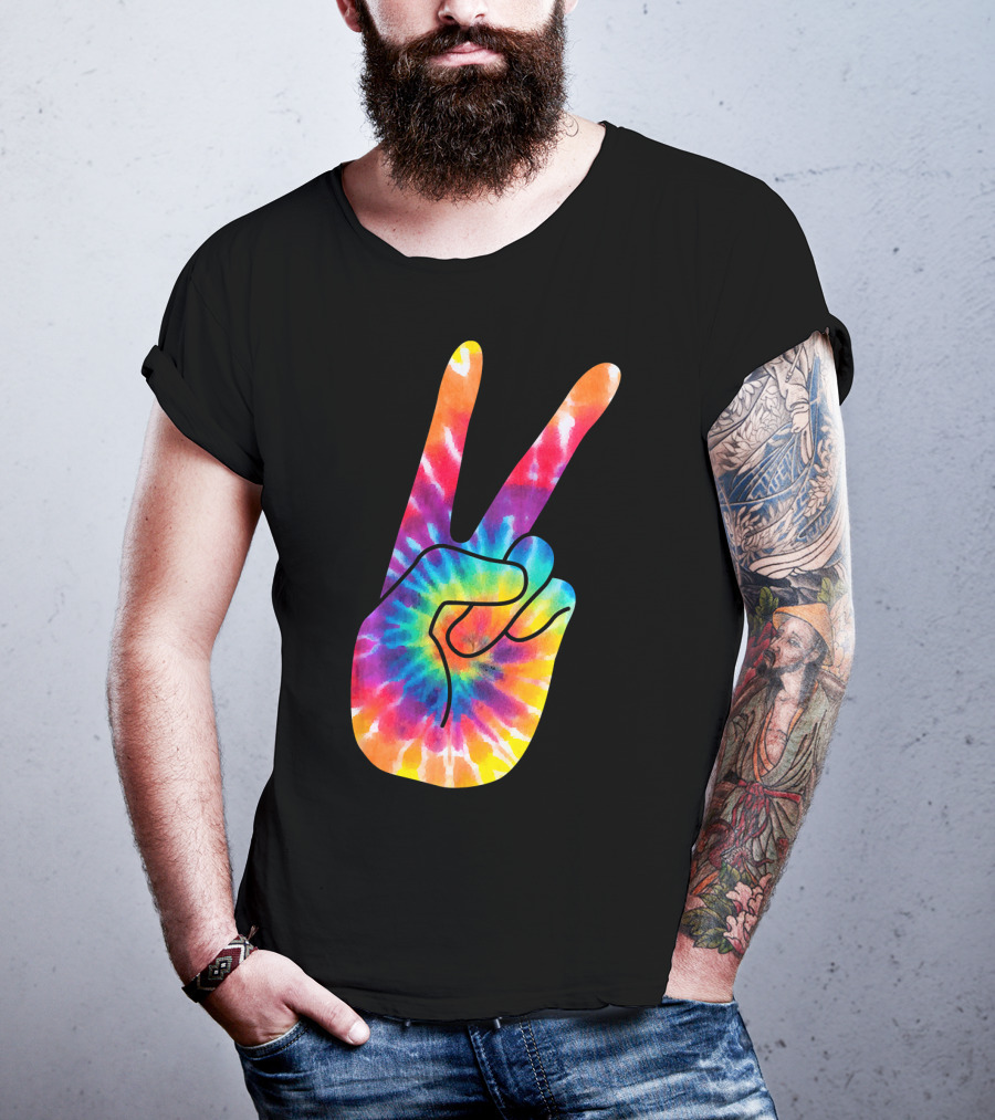 World Peace Tie-Dye V Hand Sign 60s 70s Retro T-Shirt