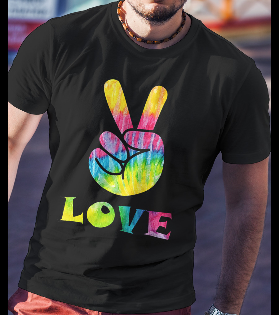 Love Tye Dye Peace Sign Rainbow Hand T-Shirt