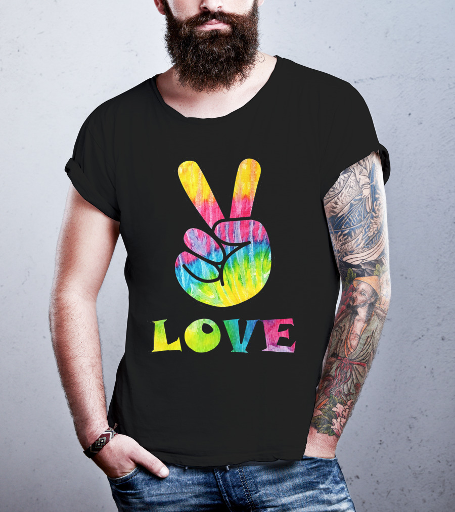 Love Tye Dye Peace Sign Rainbow Hand T-Shirt