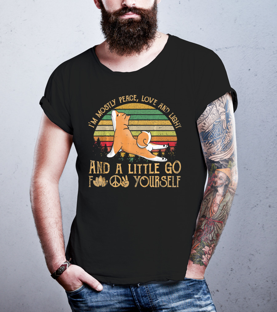 I'm Mostly Peace Love Light Shiba Inu Dog And A Little Go F Yourself Peace Sign T-Shirt