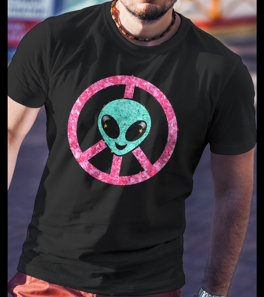 Vintage Aqua Alien Hippie Peace Emoji T-Shirt