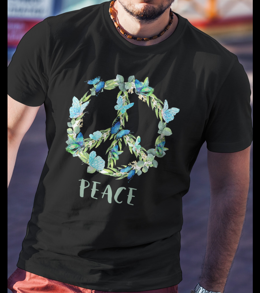 Peace Let It Be Antisocial Butterfly Floral Peace Sign With Butterflies T-Shirt