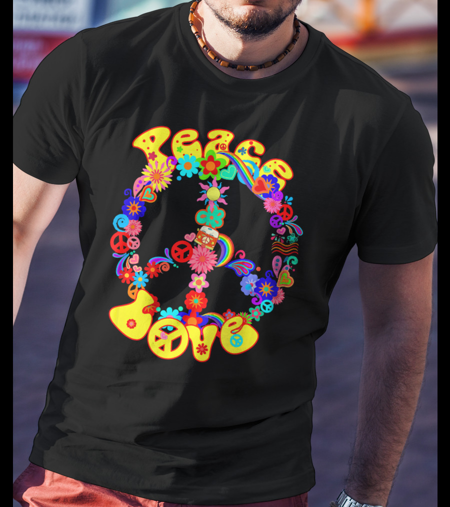 Peace Love Hippie Peace Sign Groovy 60s 70s Flower Power T-Shirt