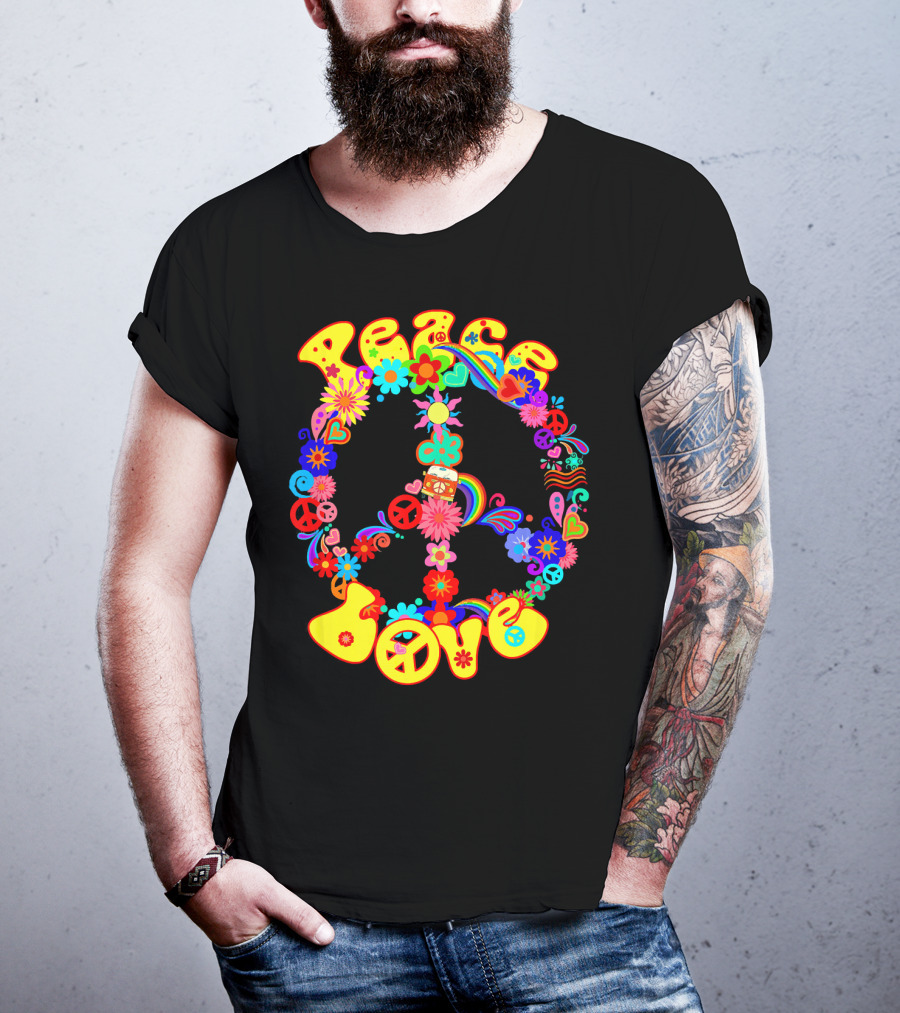 Peace Love Hippie Peace Sign Groovy 60s 70s Flower Power T-Shirt