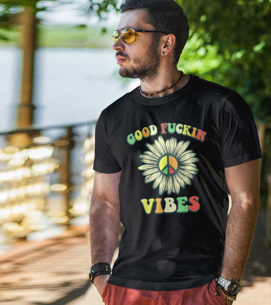 Good Fuckin Vibes Sunflower Peace Hippie Boho T-Shirt