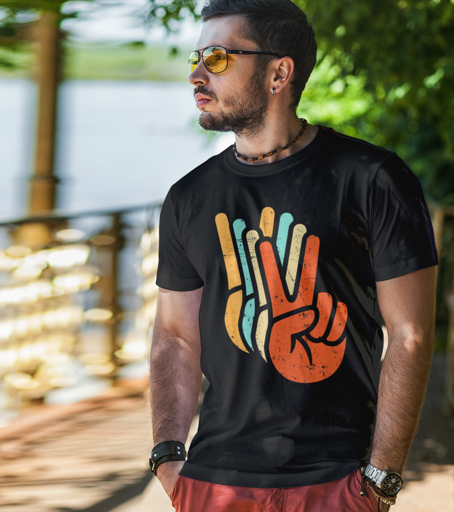 Retro Vintage Multicolor Peace Sign Hand T-Shirt