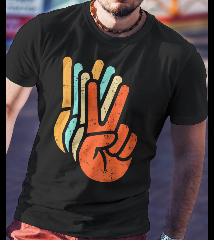 Retro Vintage Multicolor Peace Sign Hand T-Shirt