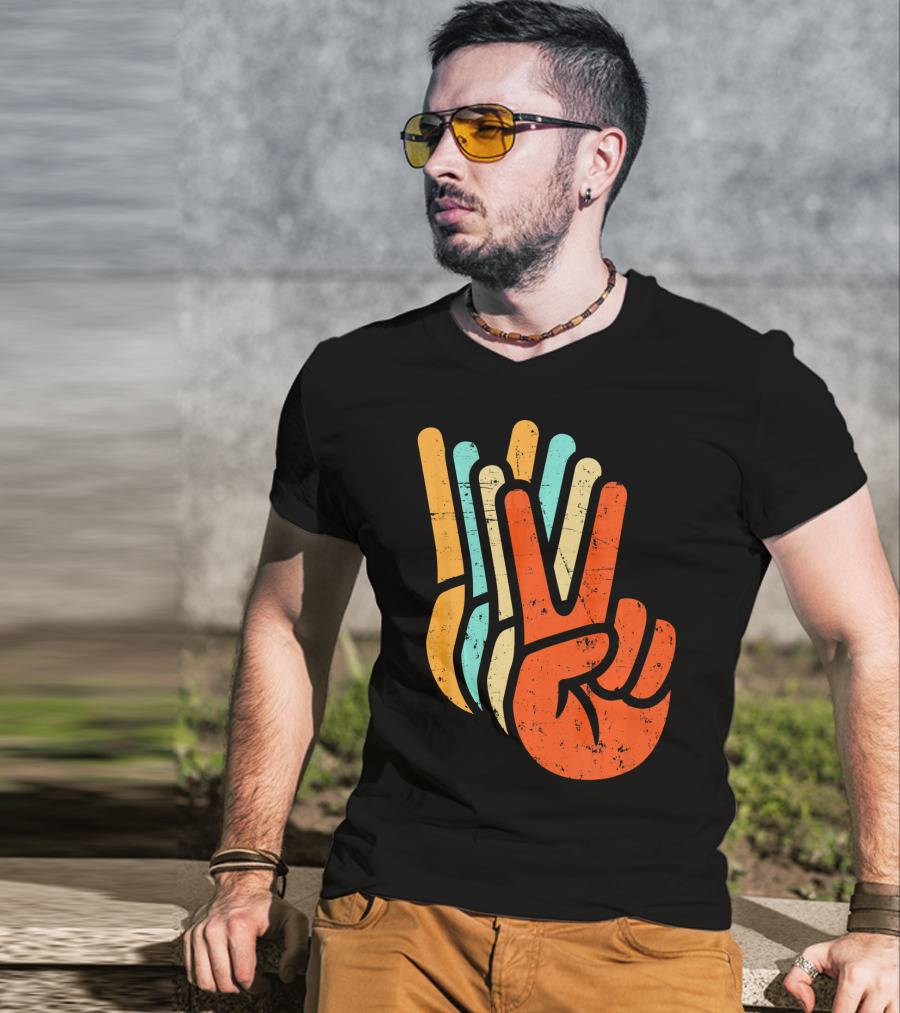 Retro Vintage Multicolor Peace Sign Hand T-Shirt